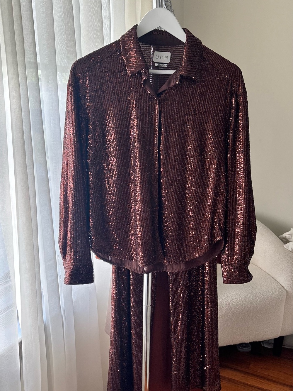 SAYLOR espresso Sequin Button-Up Shirt